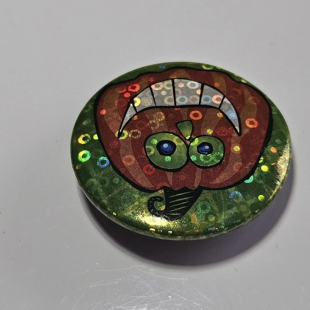 Green Orange Hologram Goofy Pumpkin Jack-O'-Lantern Pin Halloween